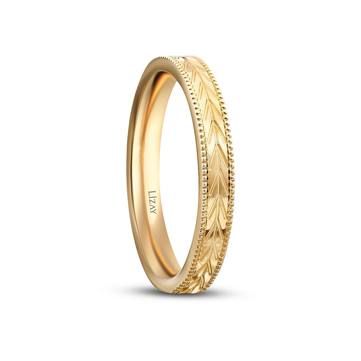 Damen-Ehering mit Weizenährenmuster und Steinbesatz aus Gold