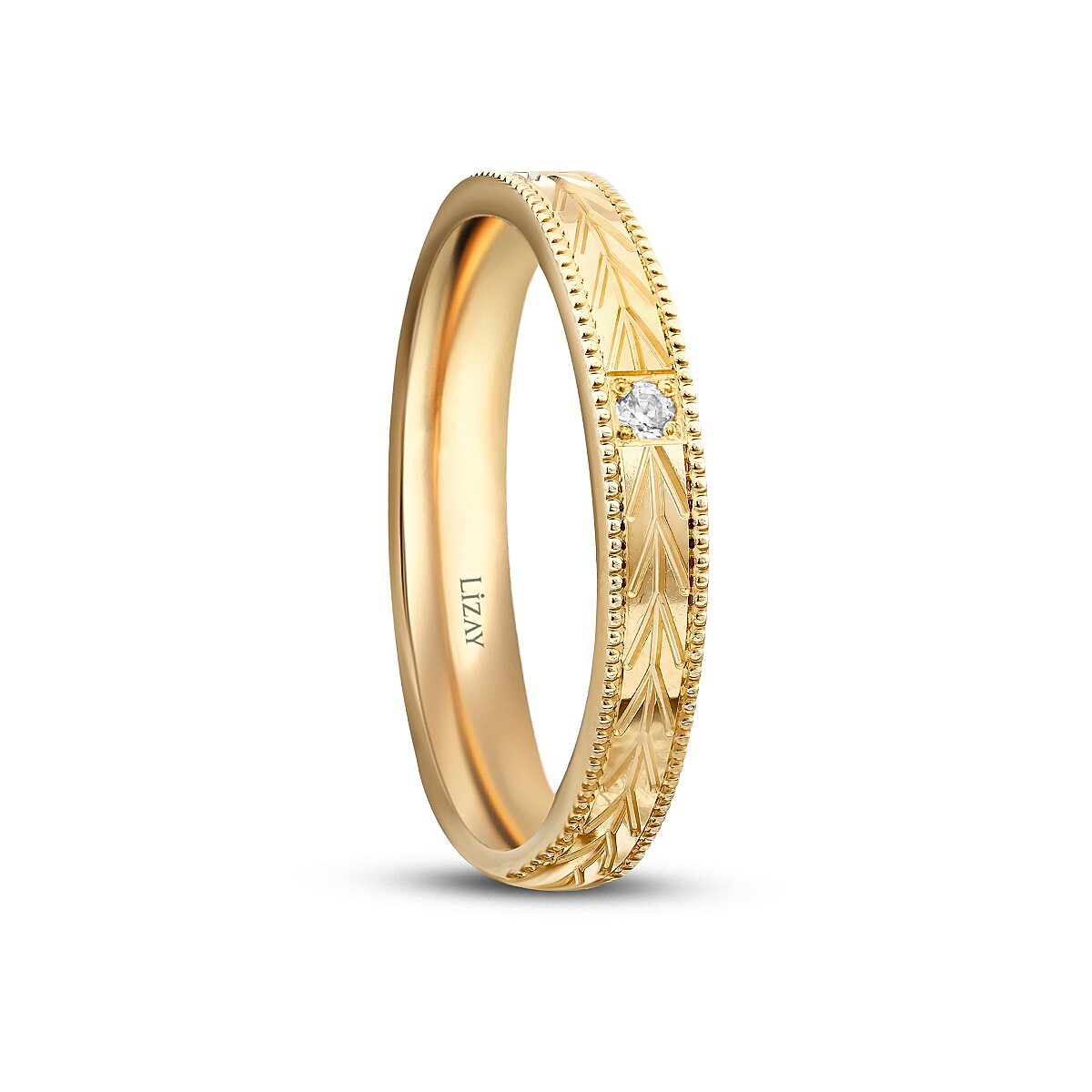 Herren-Ehering mit Weizenähren-Gravur aus Gold