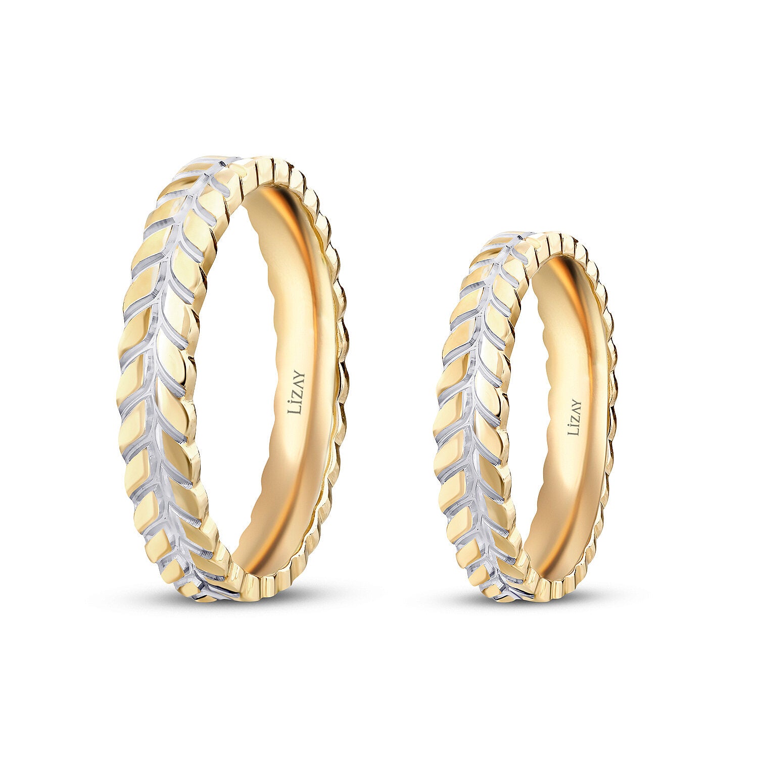 Gemustertes Partner-Eheringe-Set aus Gold