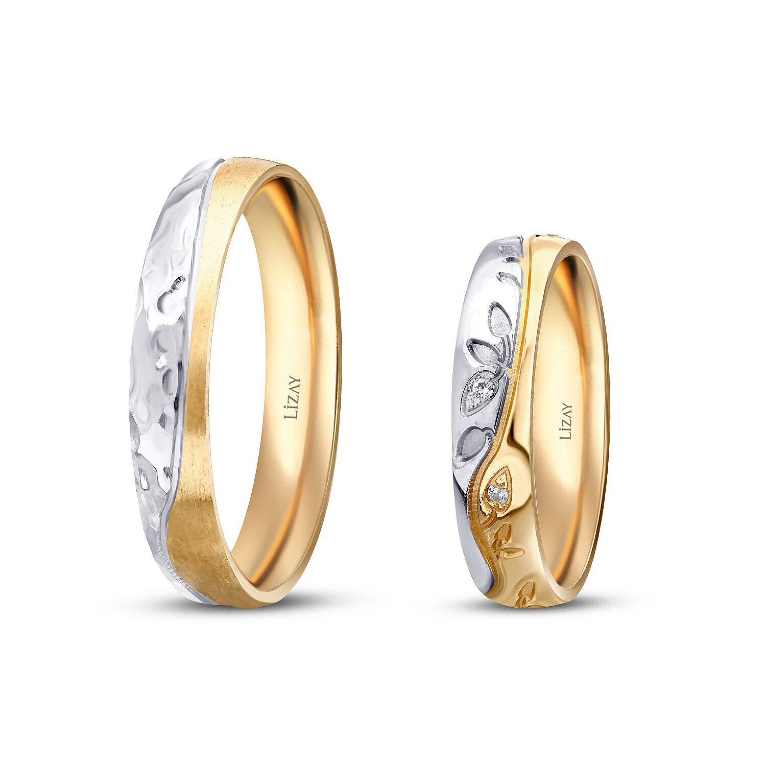Gemustertes Partner-Eheringe-Set aus Gold