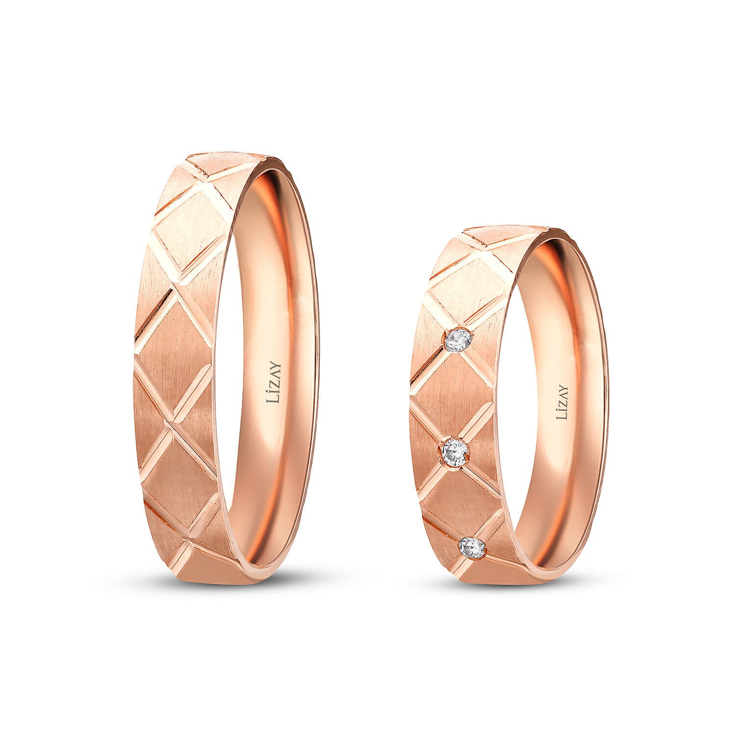 Partner-Eheringe-Set mit Steppmuster aus Gold