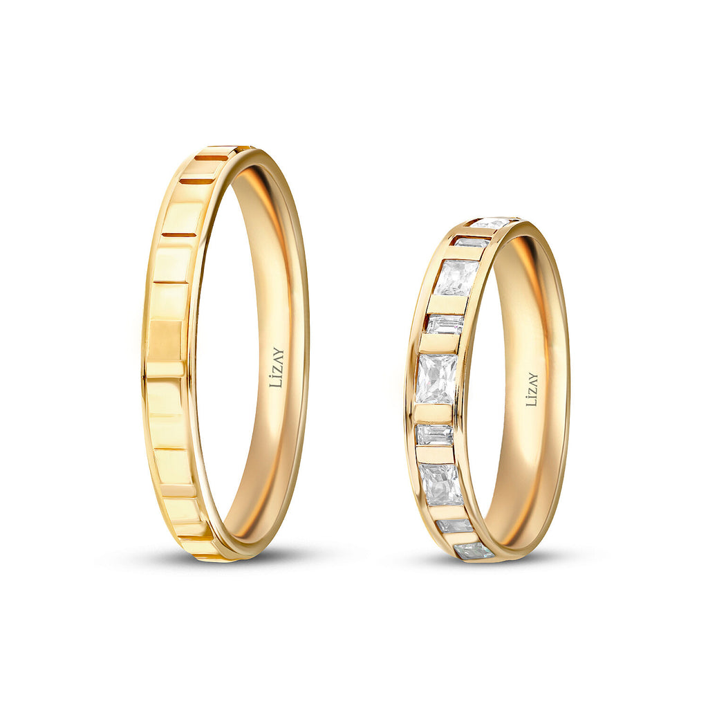 Partner-Eheringe-Set mit Steinen aus Gold