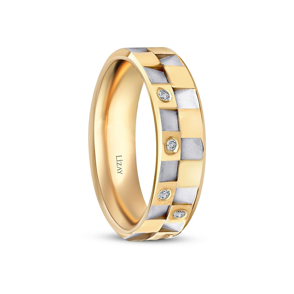 Partner-Eheringe-Set mit Mosaikmuster aus Gold