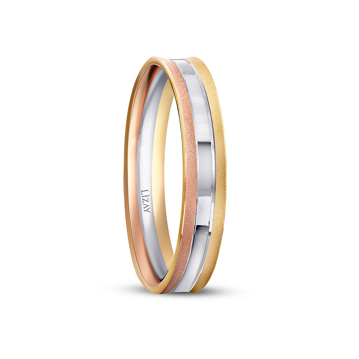 Dreifarbiges Partner-Eheringe-Set aus Gold