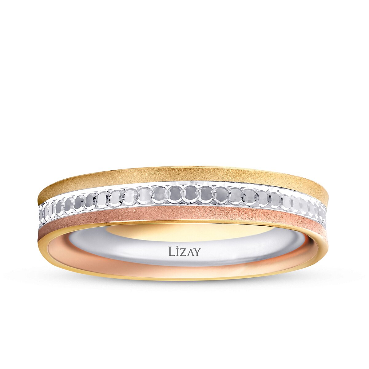 Dreifarbiges Partner-Eheringe-Set aus Gold