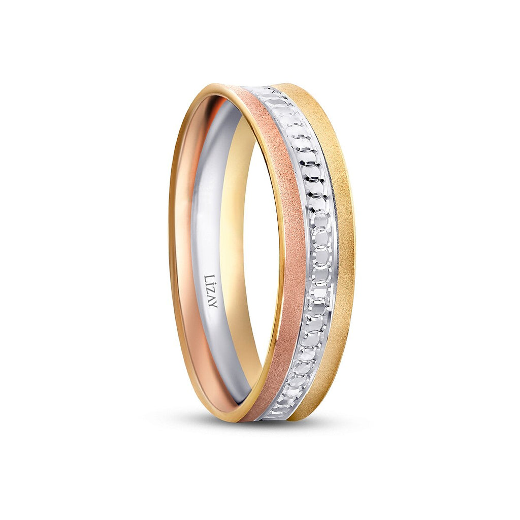 Dreifarbiges Partner-Eheringe-Set aus Gold