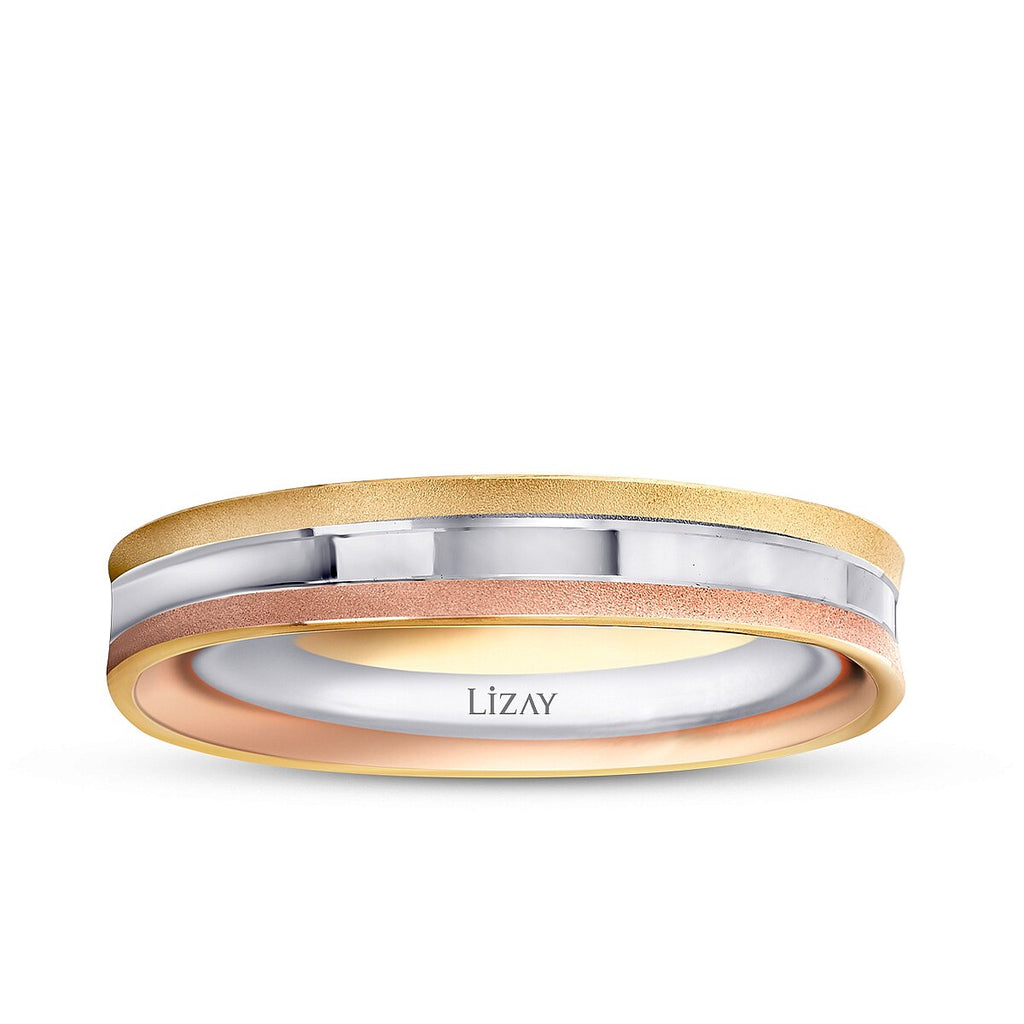 Dreifarbiges Partner-Eheringe-Set aus Gold