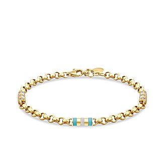 Gold Turquoise Enamel Cylinder Bracelet