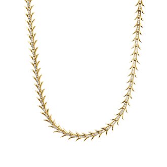 Gold Accented Wheat Pattern Choker Necklace
