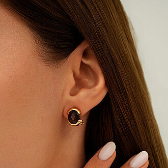 Gold Oval Accented Trendy Earrings