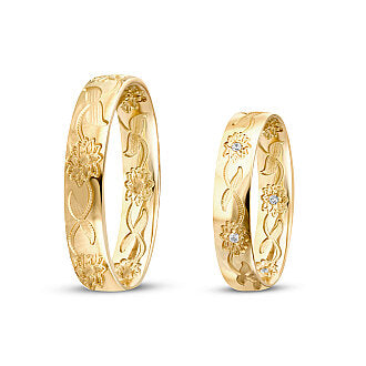 His and Hers Patterned Gold Wedding Band Set