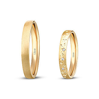 His and Hers Sparkle Gold Wedding Band Set
