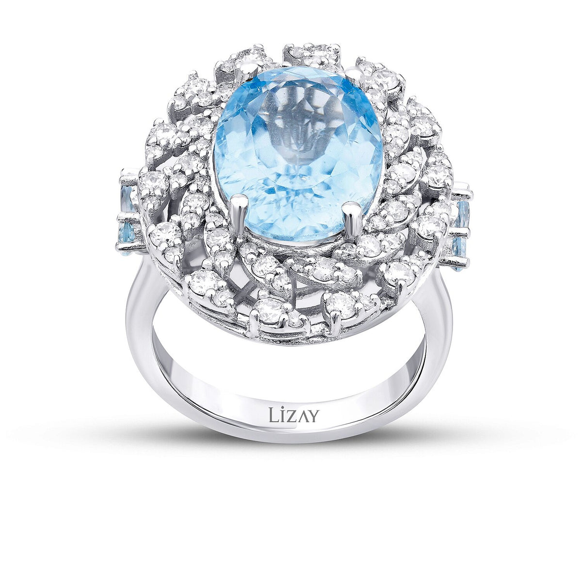 9,06 ct. Diamant-Blautopas-Ring