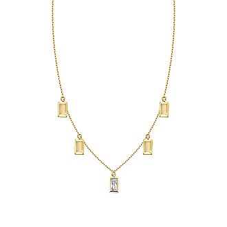 Gold Baguette Pendant with Chain Necklace