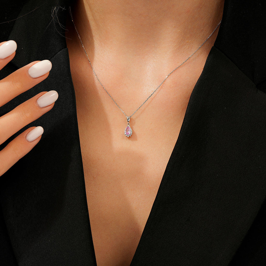 0,52 Carat Diamond Pink Sapphire Necklace