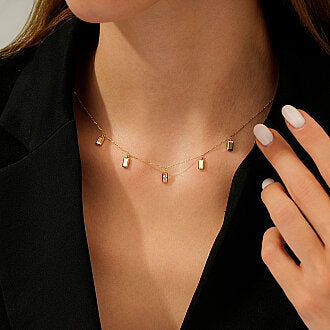 Gold Baguette Pendant with Chain Necklace
