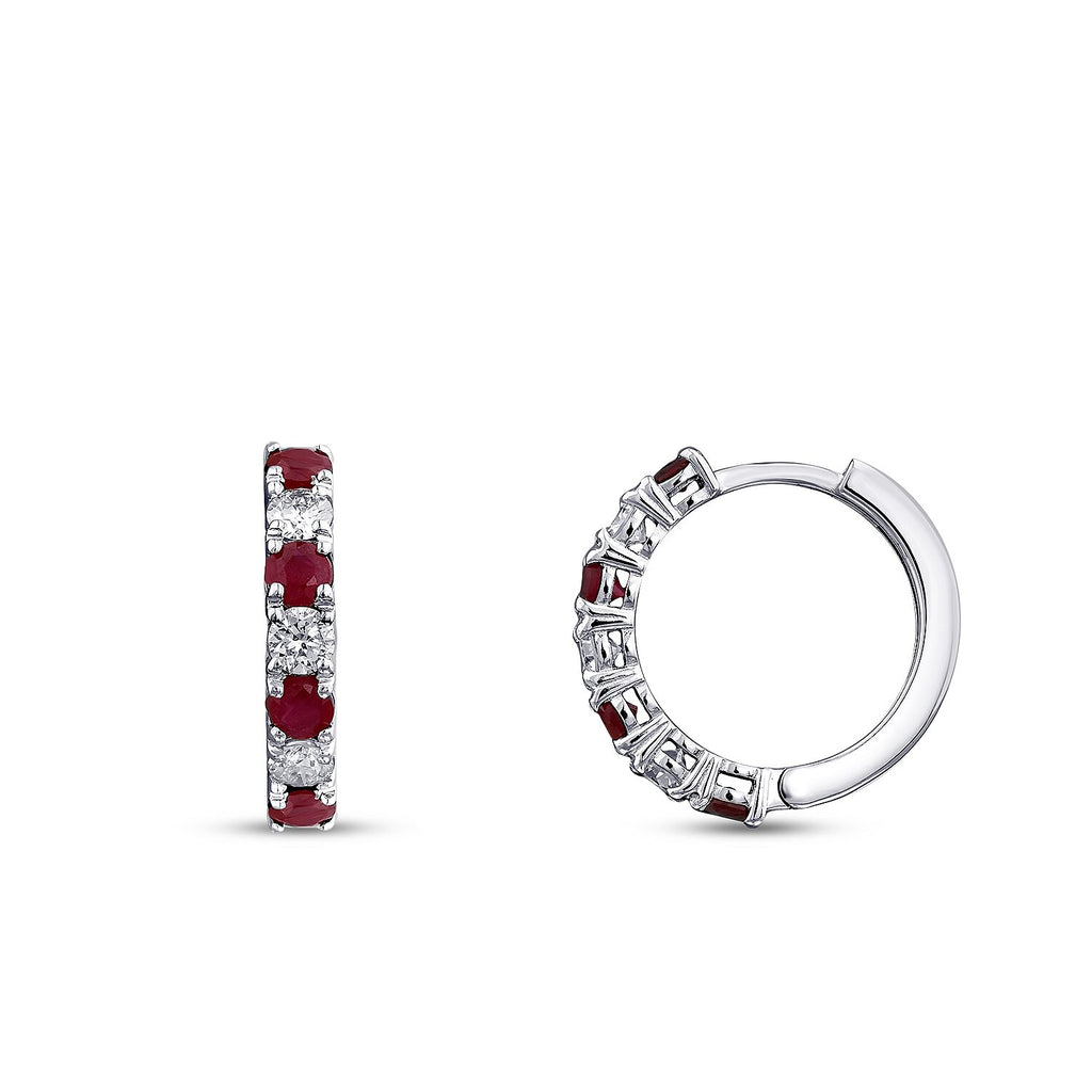 0,72 Carat Diamond Ruby Hoop Earrings