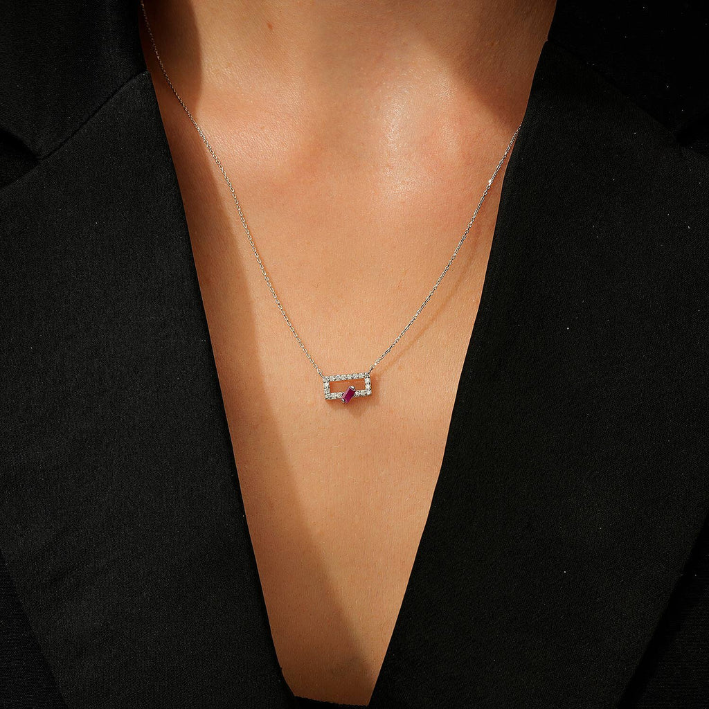 0,34 Carat Diamond Ruby Necklace
