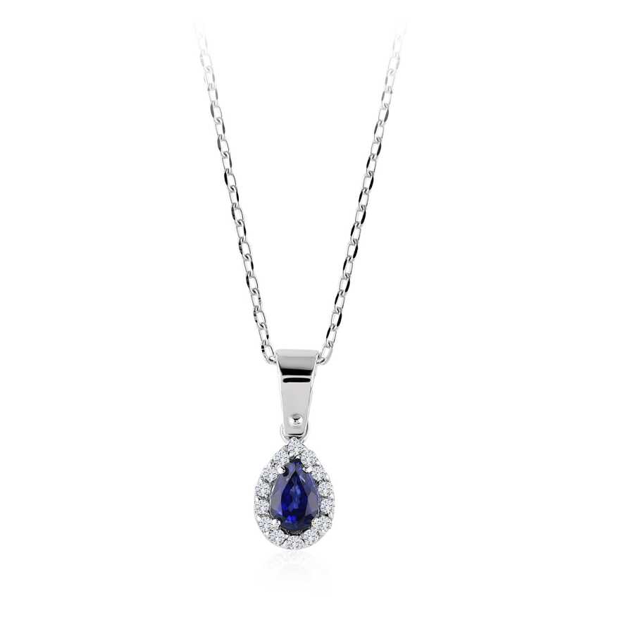 0.29 ct. Diamant Tropfen Saphir Halskette