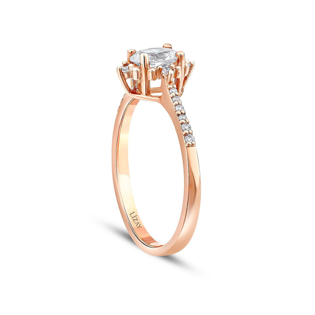 0,53 Carat Diamond Lotus Oval Solitaire Engagement Ring