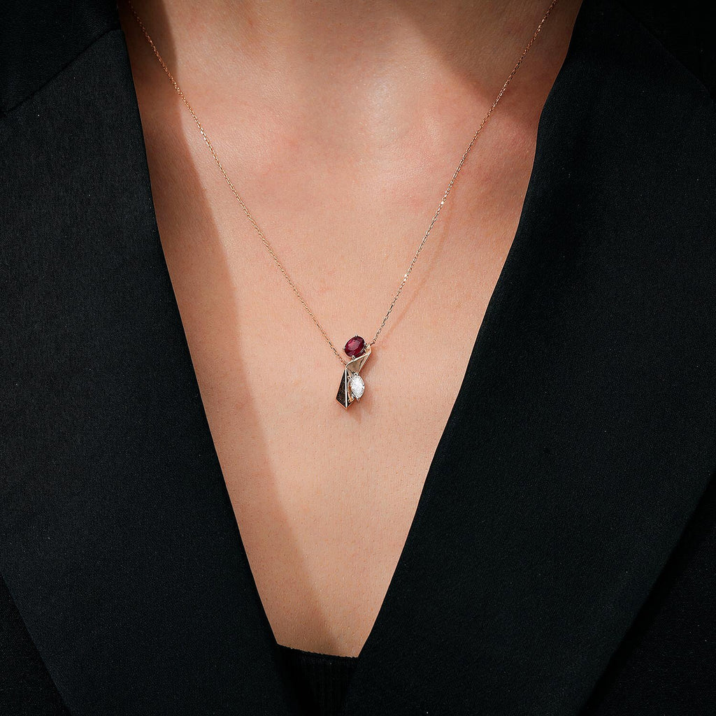 1,08 Carat Diamond Ruby Necklace