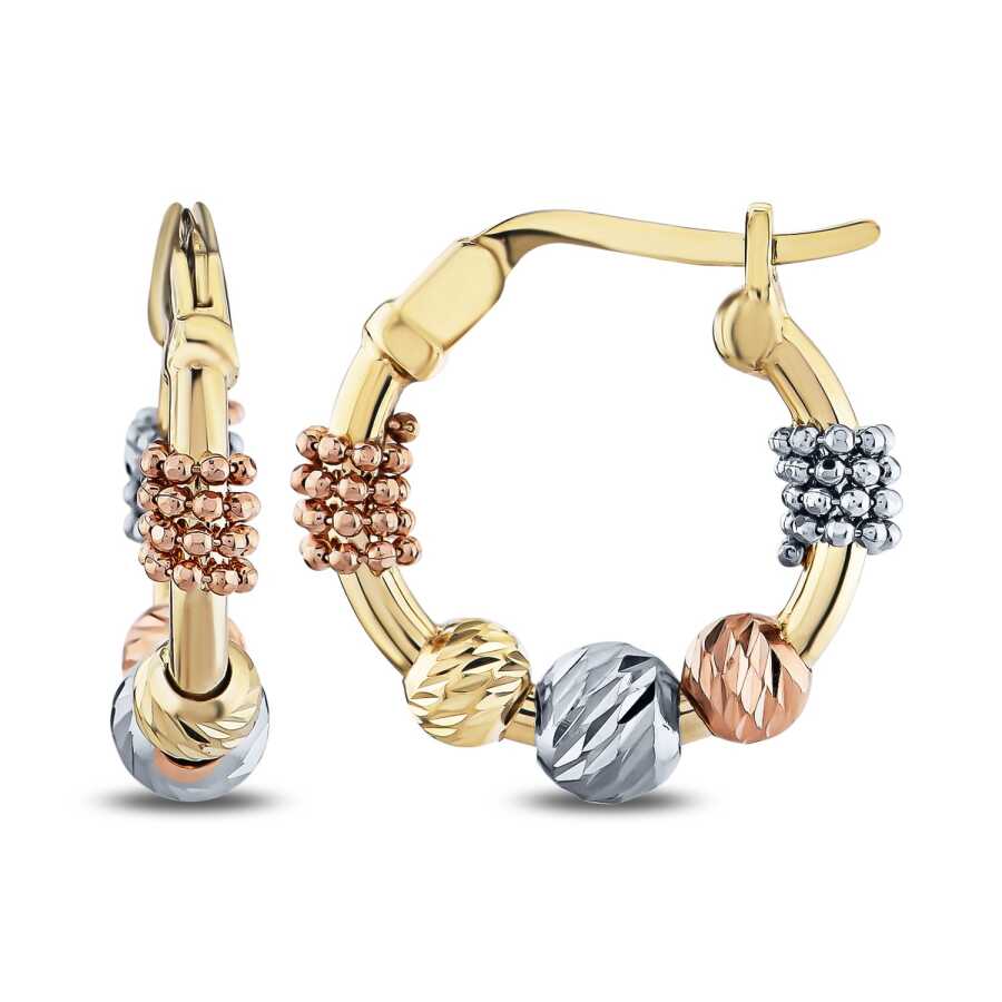 Creolen mit Kugeln in drei Farben und Wickel-Design aus Gold