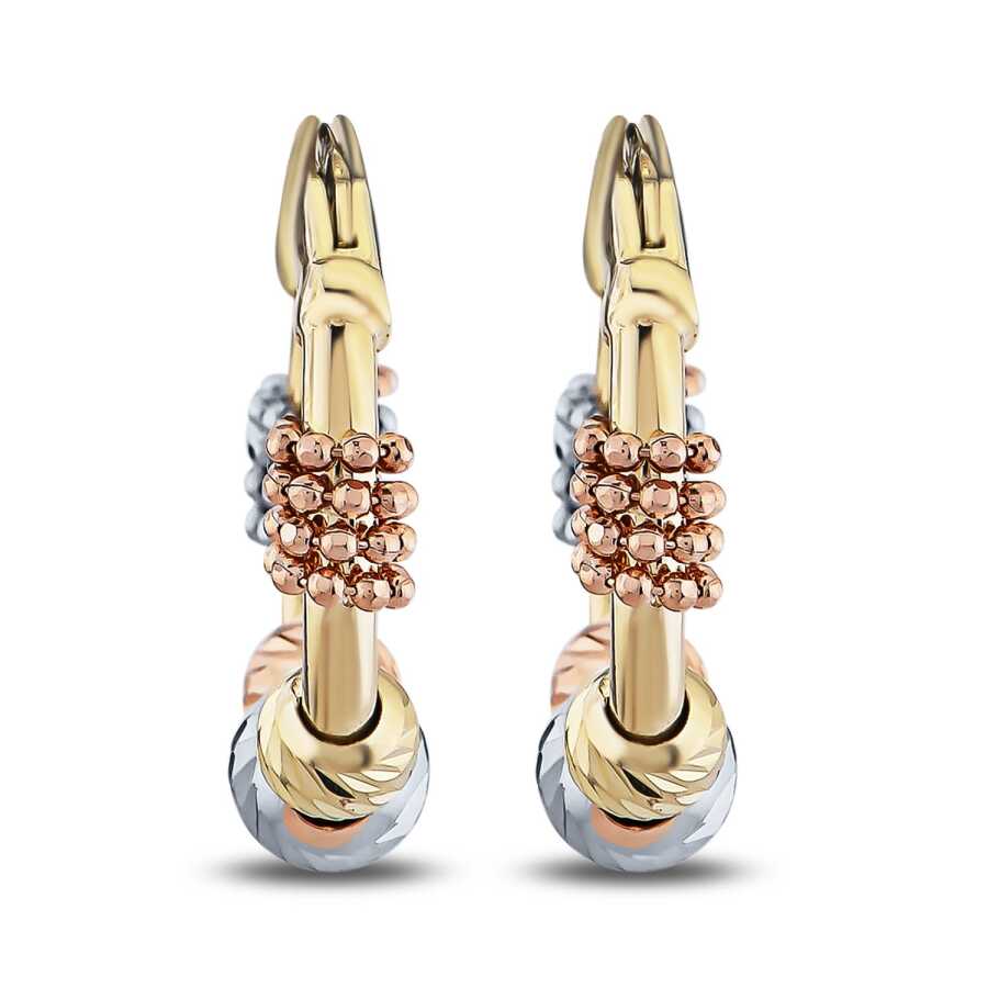 Creolen mit Kugeln in drei Farben und Wickel-Design aus Gold