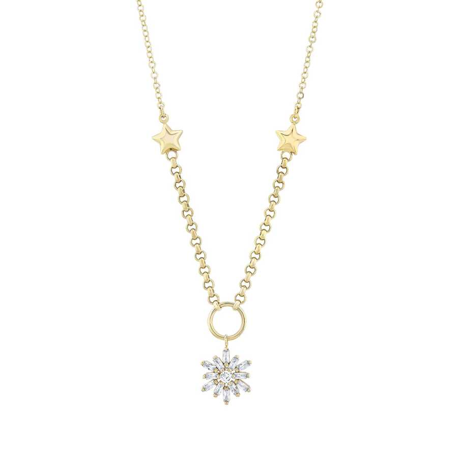 Baguette-Halskette mit Blumen-Motiv aus Gold (Italienische Kette)