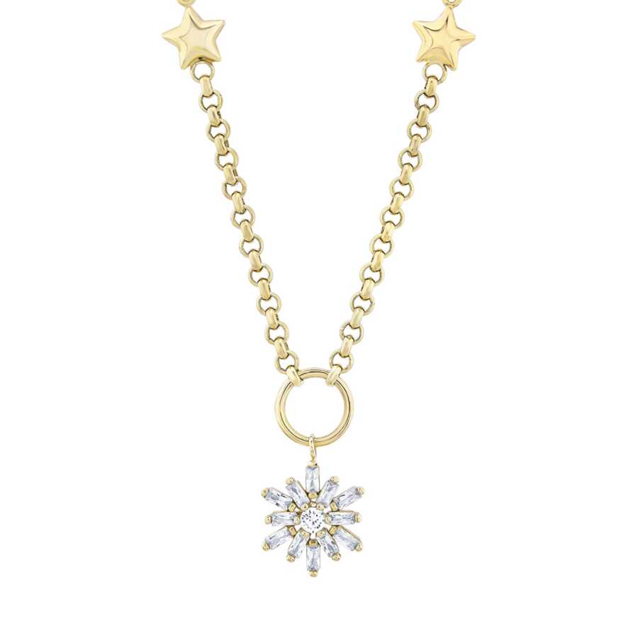 Baguette-Halskette mit Blumen-Motiv aus Gold (Italienische Kette)