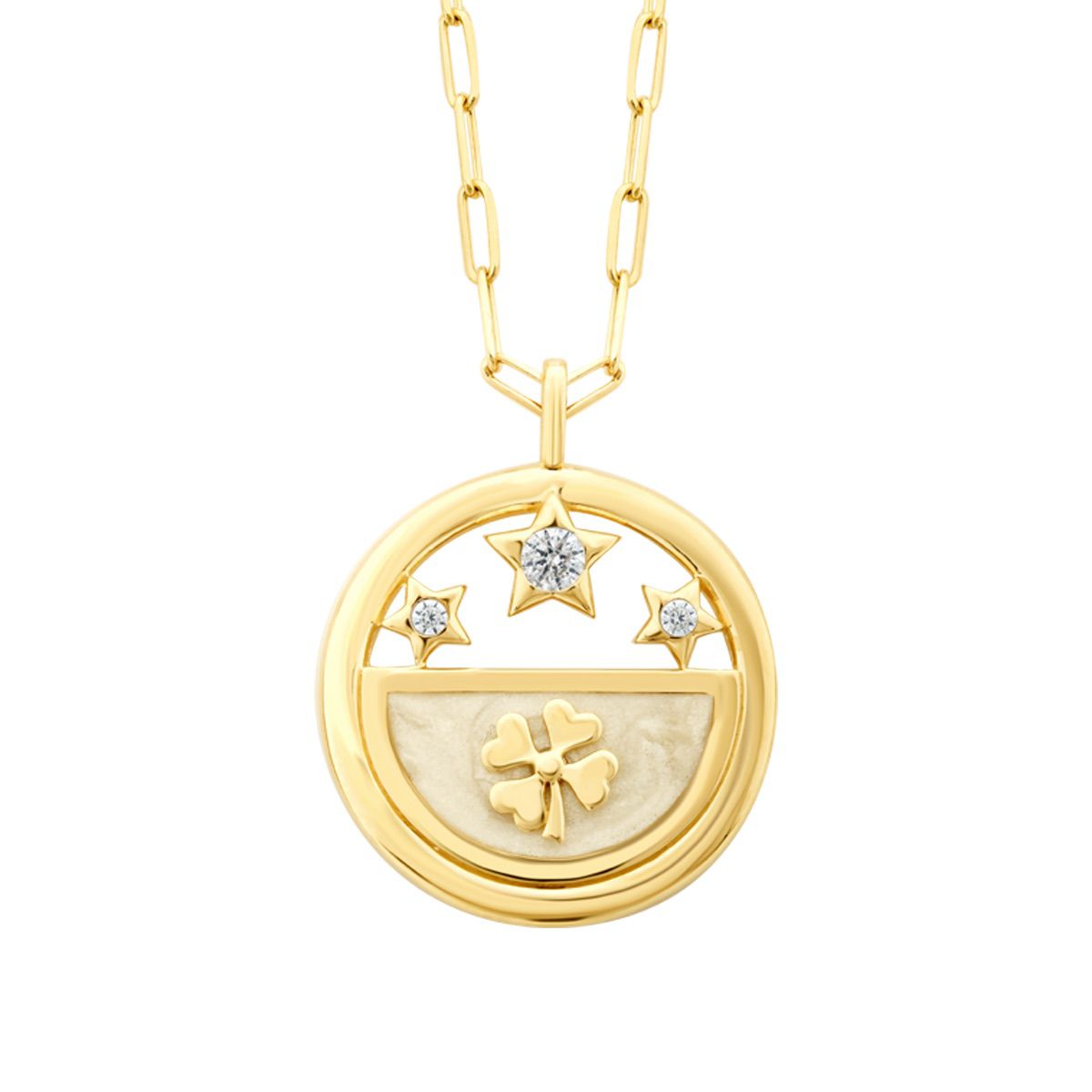 Gold Clover und Stern Emaille Glückbringer Halskette