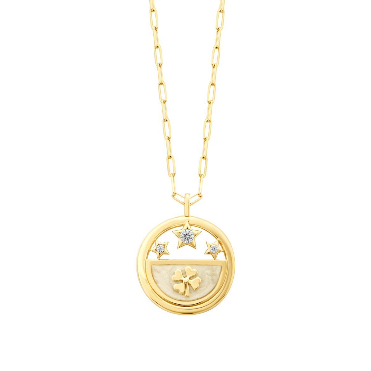 Gold Clover und Stern Emaille Glückbringer Halskette