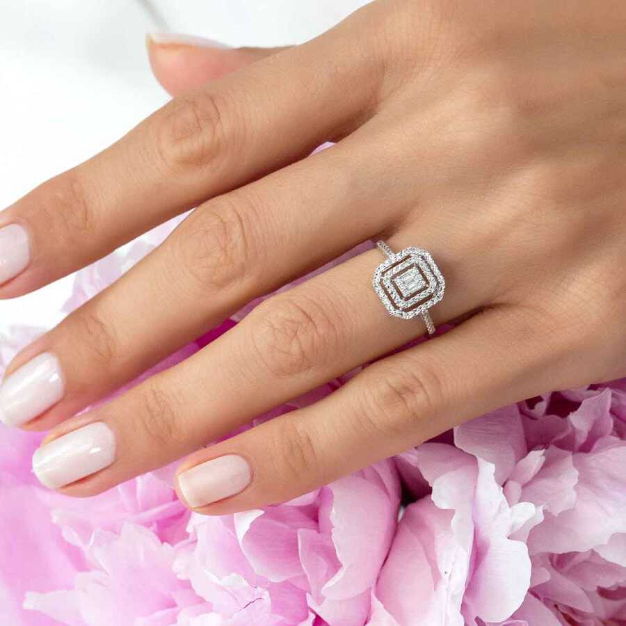 0,07 ct. Diamant Effekt Baguette Ring