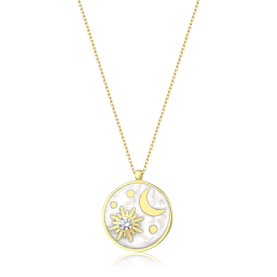 Gold Sonne Mond Trend Halskette