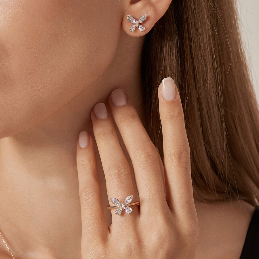 0,58 ct. Diamant Baguette Schmetterling Ohrringe