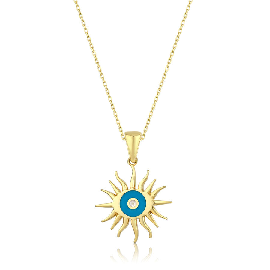 Gold Emaille Sonne und Auge Halskette