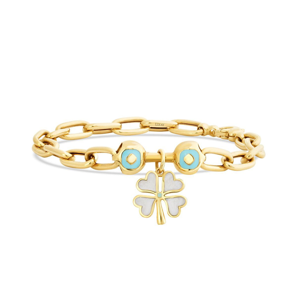 Gold Weiß und Blau Emaille Clover Armband