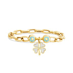 Gold Weiß und Blau Emaille Clover Armband