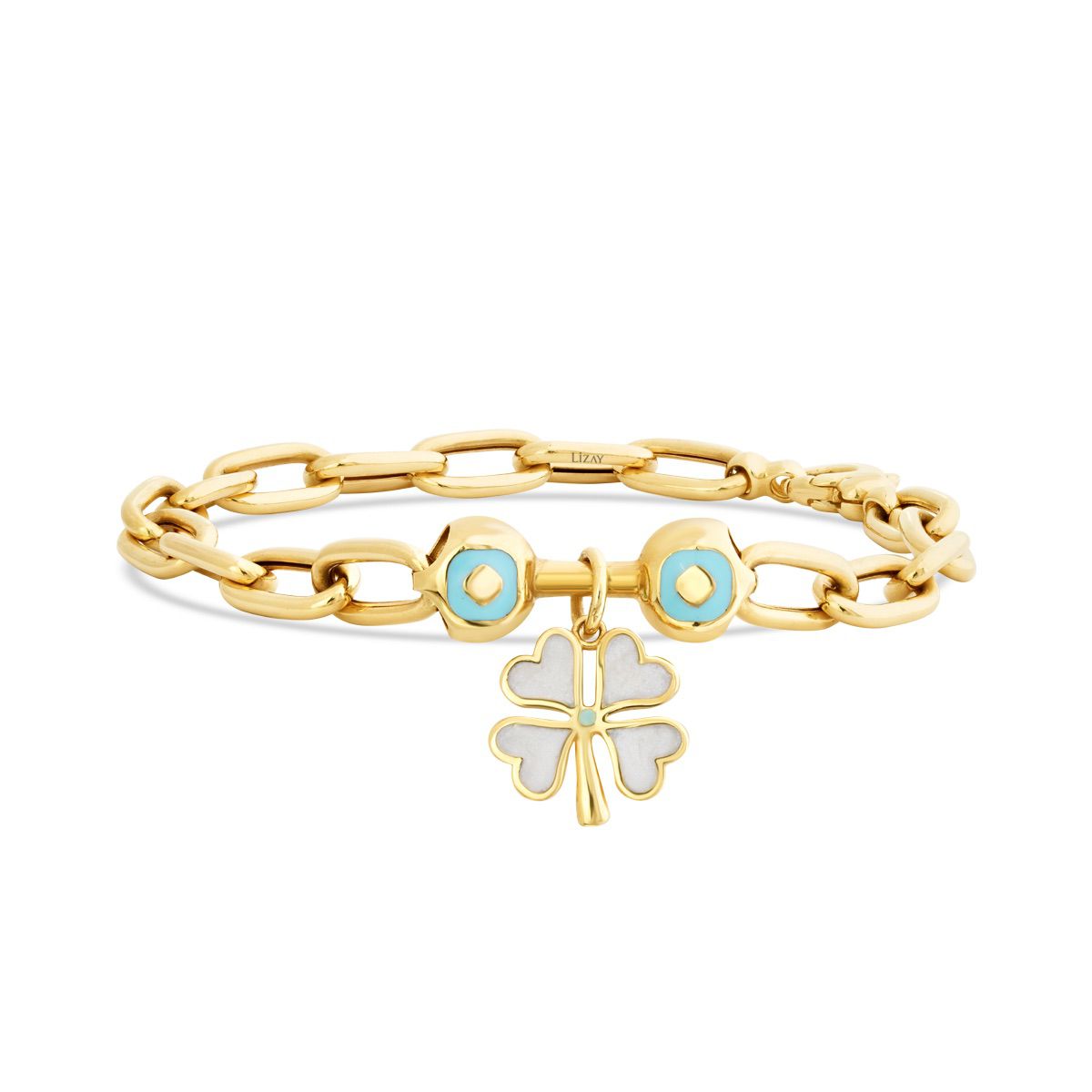 Gold Weiß und Blau Emaille Clover Armband
