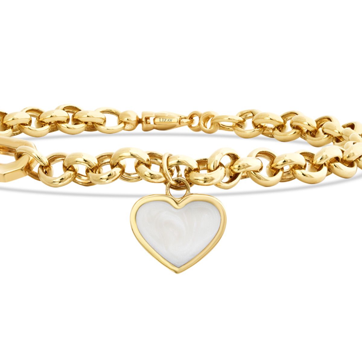 Gold Weiß Emaille Herz Gliderarmband