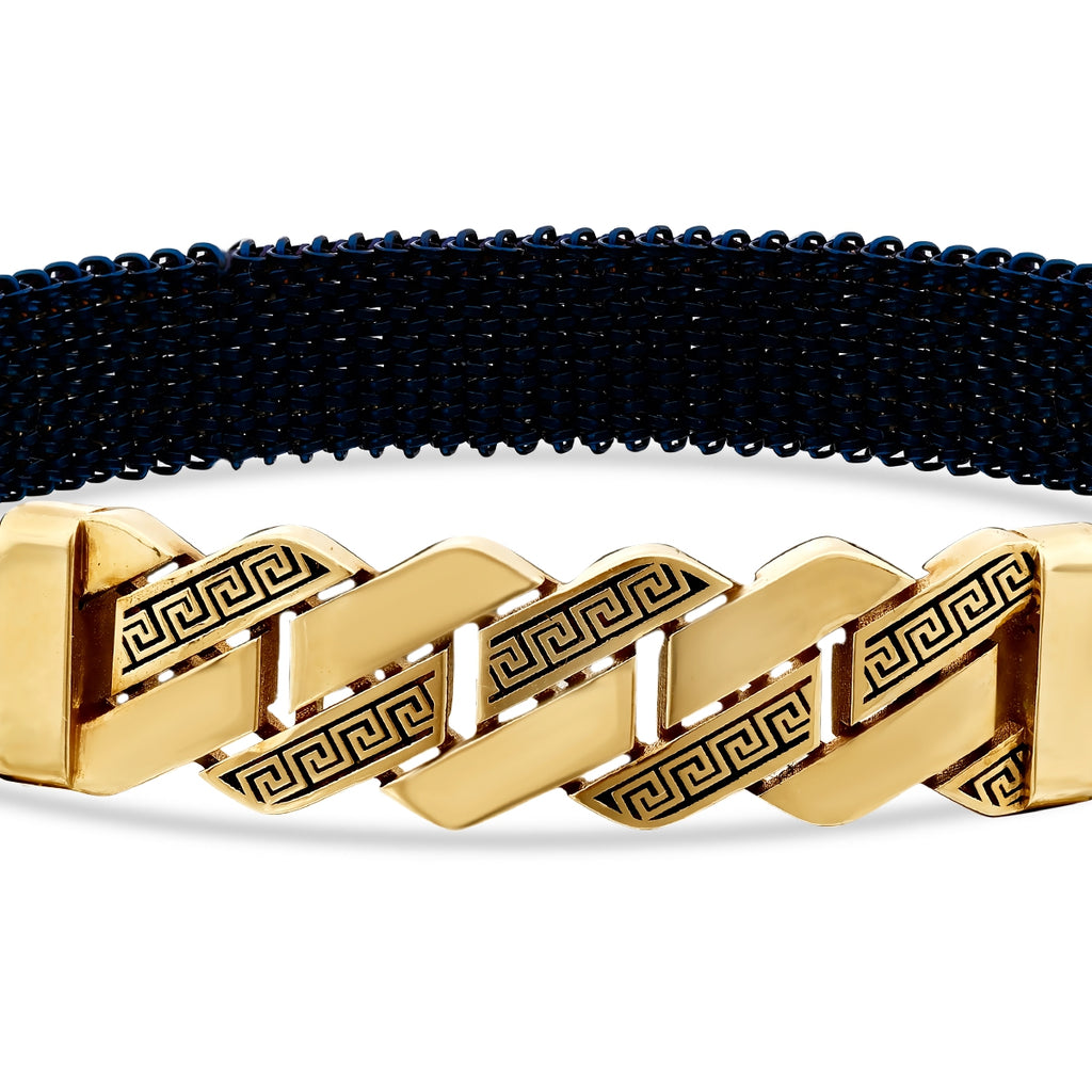 Gold Grek Pattern Marineblau Herren Armband