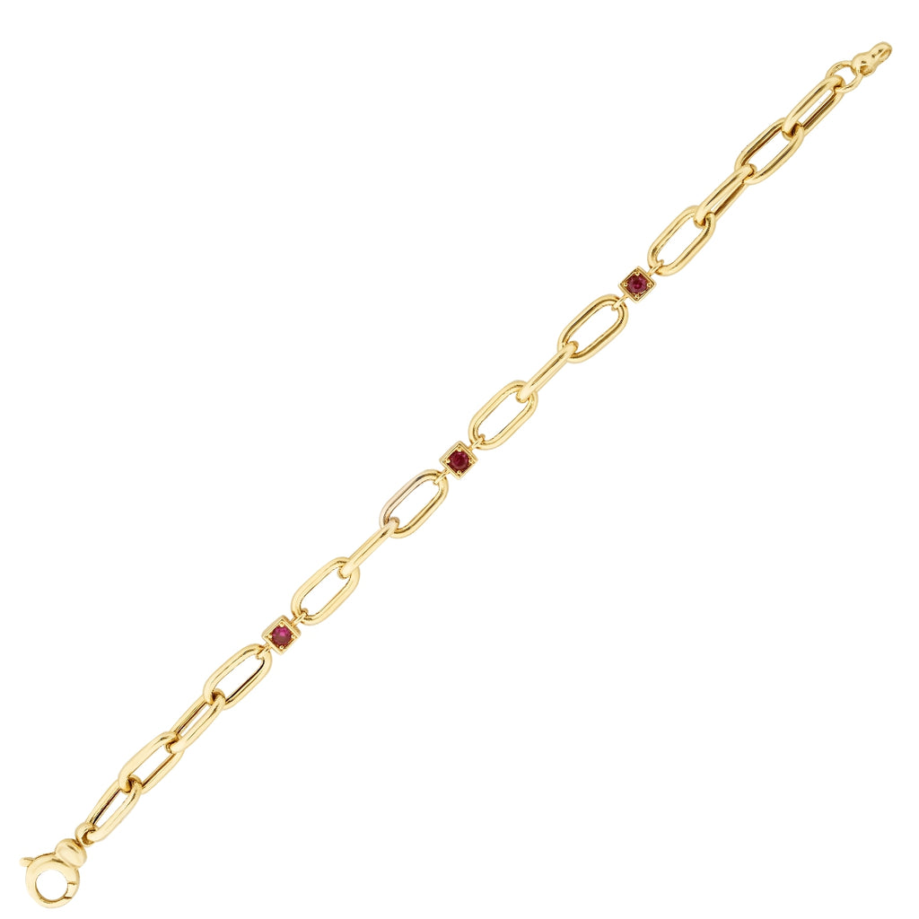 Gold Gliederarmband mit Fuchsia Stein