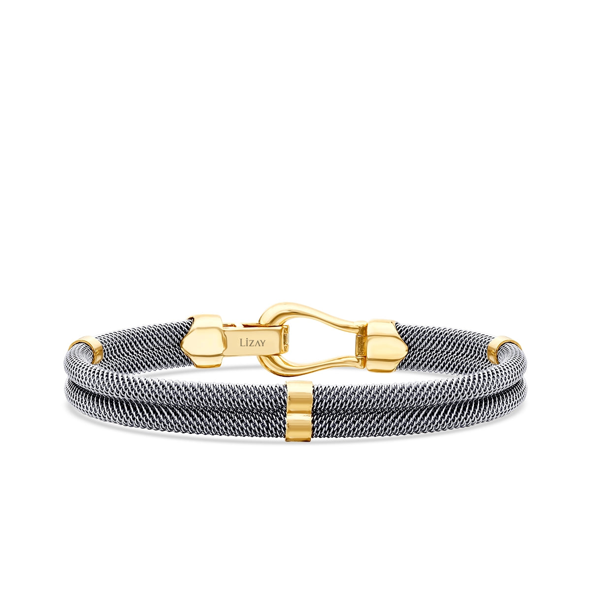 Gold Rund Detailliert Herren Armband mit Verschluss