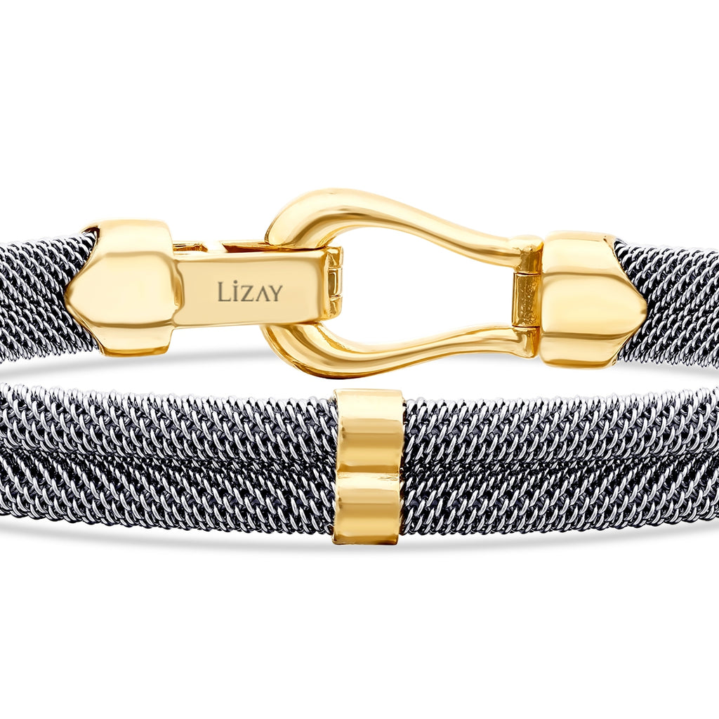 Gold Rund Detailliert Herren Armband mit Verschluss