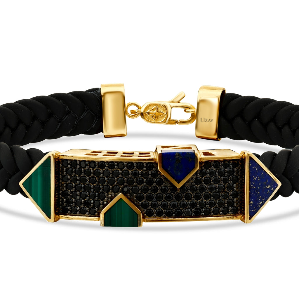 Gold Marineblau und Grün Stein Schwarz Herren Armband
