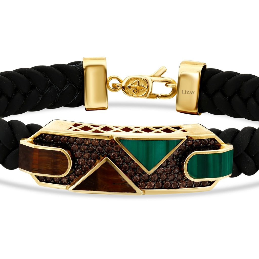 Gold, Braun, und Grün Stein Schwarz Herren Armband