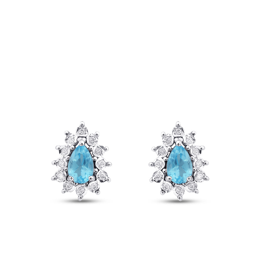 1.18 Karat Diamant Tropfen Blue Topaz Ohrringe