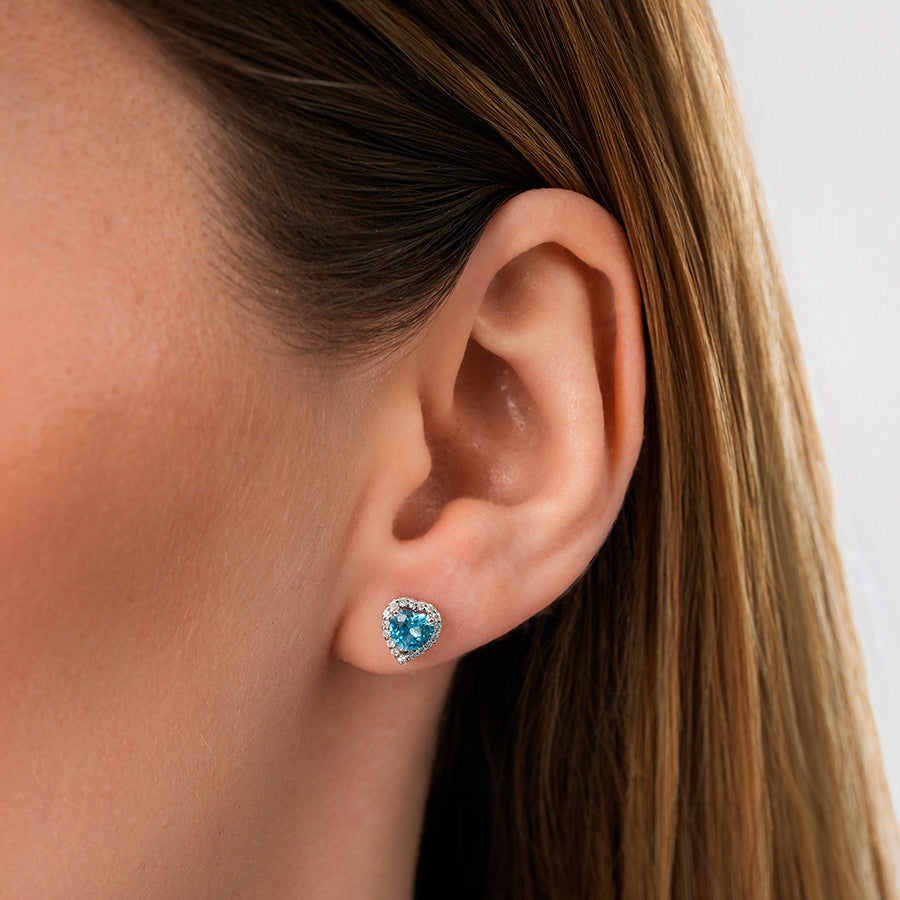 1.28 Karat Diamant Blue Topaz Herzförmig Ohrringe