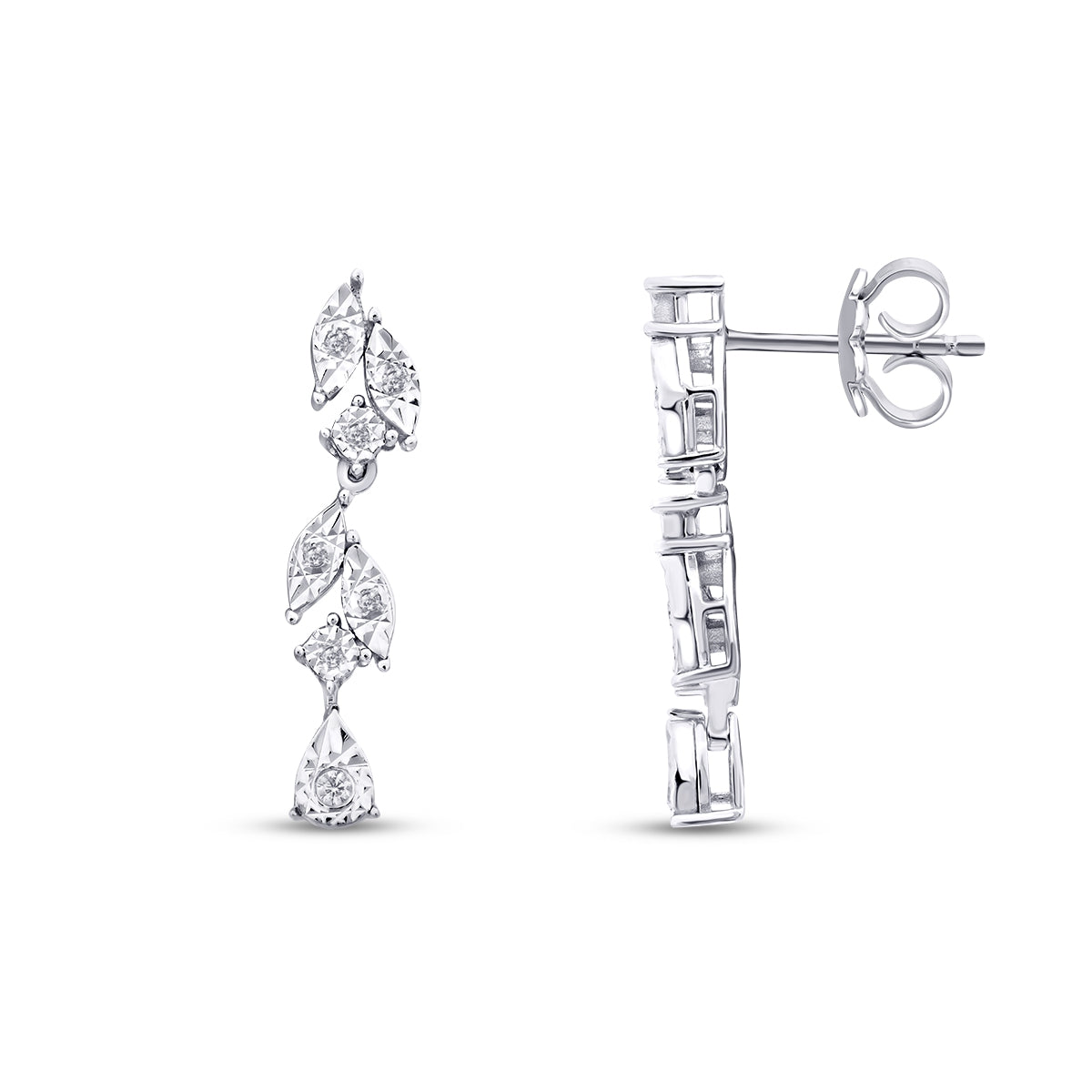 0.08 Karat Diamant Stein Blätter Ohrringe