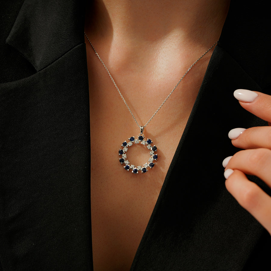 2.07 Karat Diamant Rund Saphir Trend Halskette