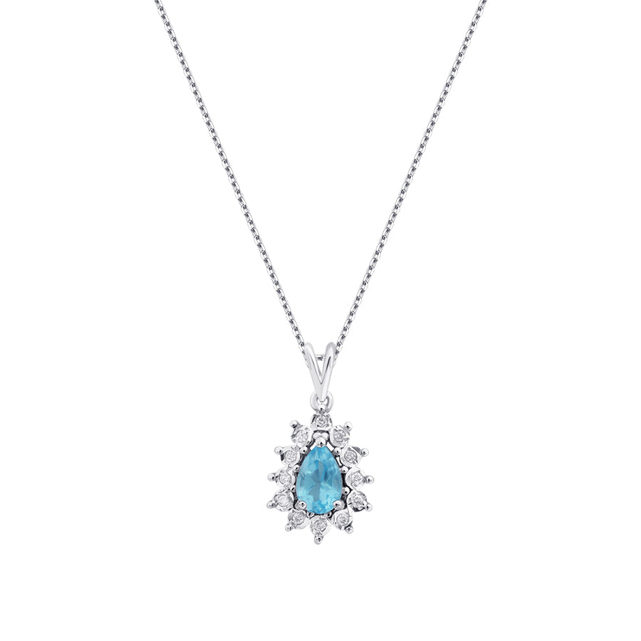0.58 Karat Diamant Tropfen Blue Topaz Halskette